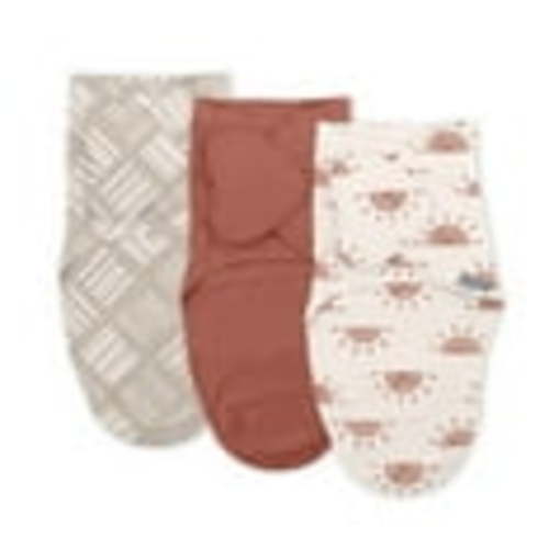 SwaddleMe by Ingenuity Monogram Collection Baby Swaddle, 100% Cotton, 0-3 Months, Pocket Fold Design for Easy Changes, 1.0 TOG, 3-Pack - Rising Sun