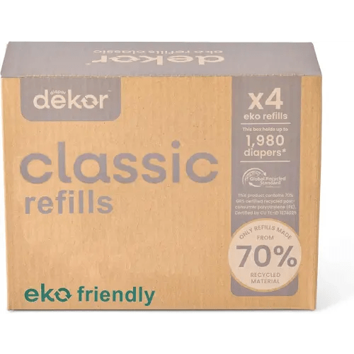 Diaper Dekor Classic Diaper Pail Refills | 4 Count Unscented | Exclusive End-of-Liner Marking | Thick Quick & Easy to Replace | Most Economical Refill System | for Original and Eko Style Pails
