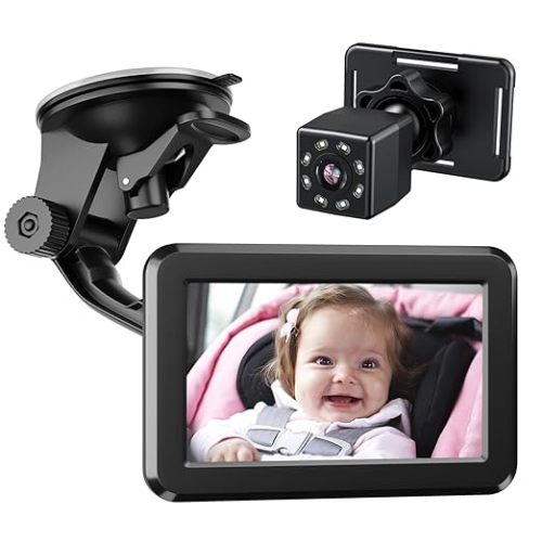 Itomoro Baby Car Mirror, Back Seat Baby Car Camera with HD Night Vision Function Display, Reusable Sucker Bracket, Wide View, 12V Cigarette Lighter, Easily Observe The Baby’s Move