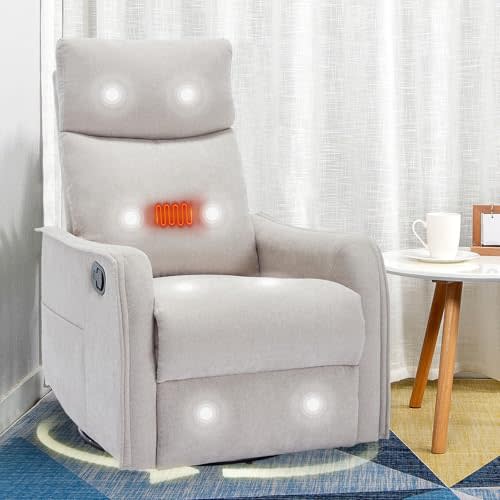 cinkehome Swivel Rocker Recliner Chair with Heated Massage, Rocker Reclining Chairs for Small Spaces, High Back, Side Pocket