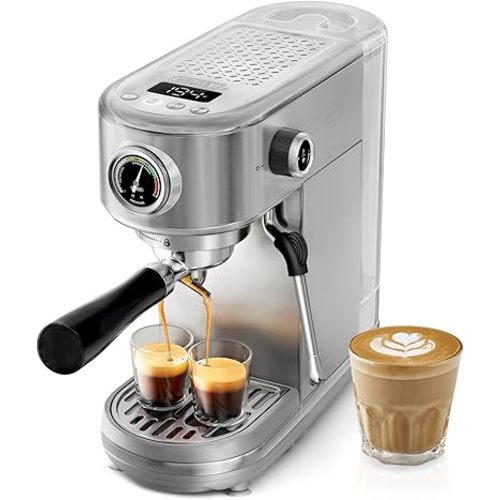 HIBREW H10B - 51mm Espresso Machine - Temperature & Cup Volume Adjustable at will - With Intelligent Display Screen & Pressure Gauge - Stainless Steel Body