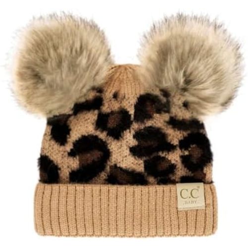 C.C Kids' Babies' Soft Stretch Cable Knit Faux Fur Pom Pom Beanie Hat