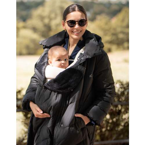 Long Black Maternity & Babywearing Puffer Coat | Seraphine