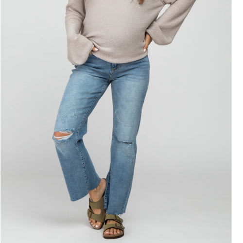 Blue Straight Leg Frayed Hem Maternity Jeans– PinkBlush