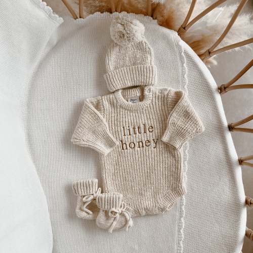 'Little Honey' Chunky Knit Romper & Beanie Bundle PRE ORDER EST DISPATCH MID - LATE NOV