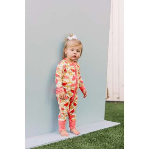 Floral Watermelon Bamboo Ruffle Romper I Poppy Kids Co