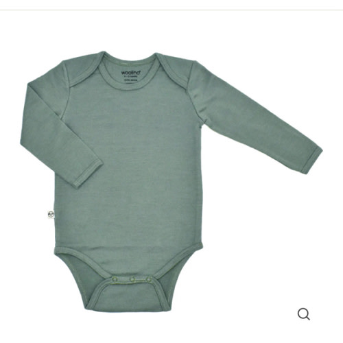 Baby Bodysuit, Long Sleeve, Merino Wool, Sage