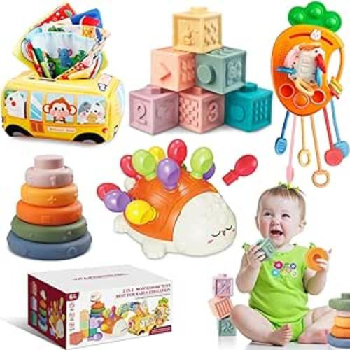 Amazon.com: Montessori Toys for Babies 6-12 Months, 5 in 1 Baby Toys 6 to 12 Months, Stacking Blocks Rings, Infant Tissue Box Toy Pull String Toy, Fine Motor Sensory Toys Birthday Gift for Toddlers 1 2 3 Year Old : Toys & Games