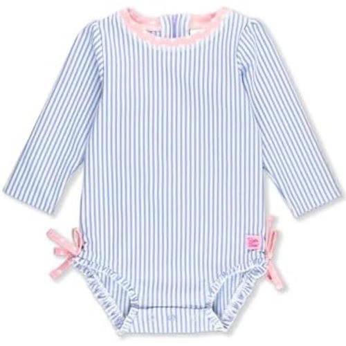 RuffleButts Baby-Girls Seersucker Long Sleeve Rash Guard - One Piece Swimsuit UPF 50+ Toddler
