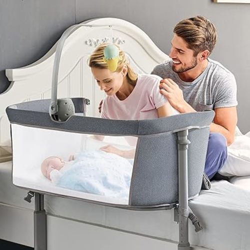 RONBEI Baby Bassinet Bedside Sleeper, Easy to Assemble Bassinets for Baby/Infants, Height Adjustable Bedside Bassinet for Newborn Baby