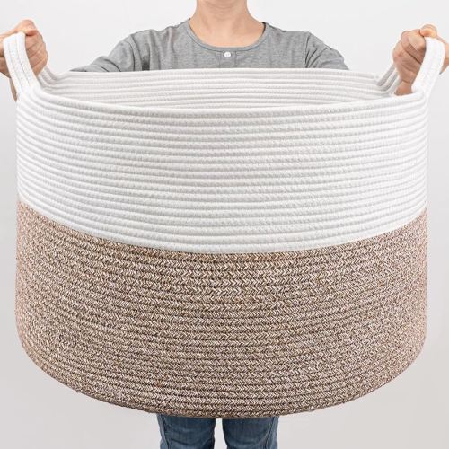 Goodpick Large Storage Basket, 83L Dorm Room Essentials, Blanket Woven Rope Basket for Living Room, Baby Blanket Storage, 21.7 x 13.8 inches