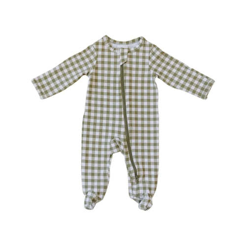 Baby Gingham Zipper Footed Pajama 3-6 MONTHS Green