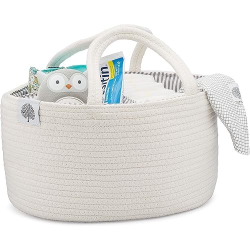 Parker Baby Rope Diaper Caddy Organizer | Soft & Durable Nursery Storage Bin & Car Organizer for Diapers & Baby Wipes - Diaper Organizer for Newborn Baby Essentials & Baby Shower Gifts