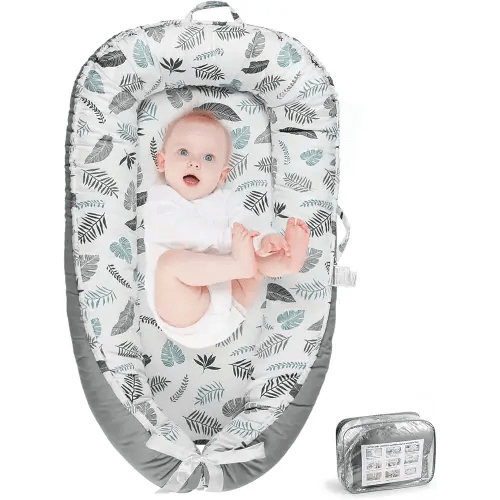 Baby Lounger for Newborn 0-24 Months - Grey Leaves