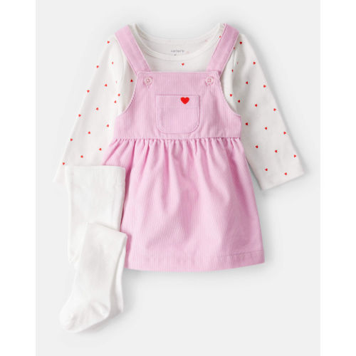 Baby Girl 3-Piece Heart Print Long-Sleeve Dress Set - Pink - Carter's | Carter's