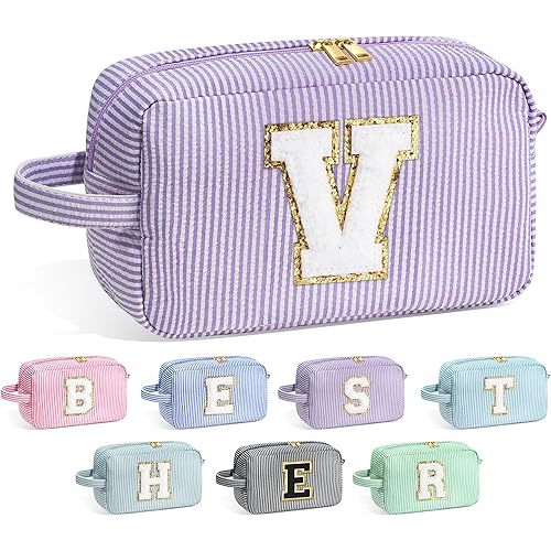 YOOLIFE Travel Makeup Cosmetic Bag - Personalized Monogram Cute Initial Makeup Bags Cosmetic Toiletry Bag Pouch Make Up Case for Women Her Best Friend Friendship Teacher, Birthday Gifts for Women V
