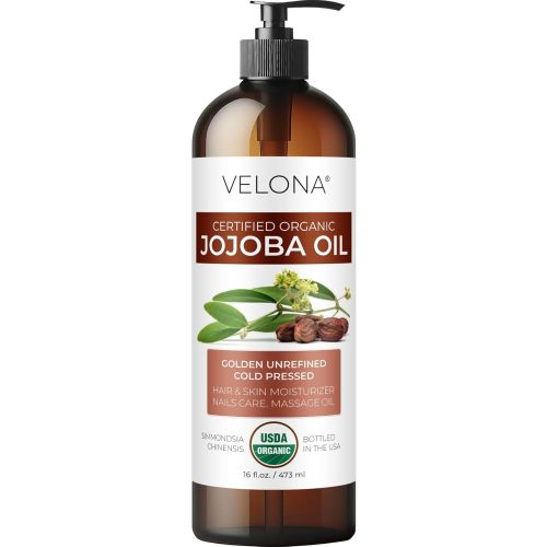 velona Jojoba Oil USDA Certified Organic - 16 fl oz (With Pump) | 100% Pure and Natural | Golden, Unrefined, Cold Pressed, Hexane Free | Moisturizing Face, Hair, Body, Skin Care