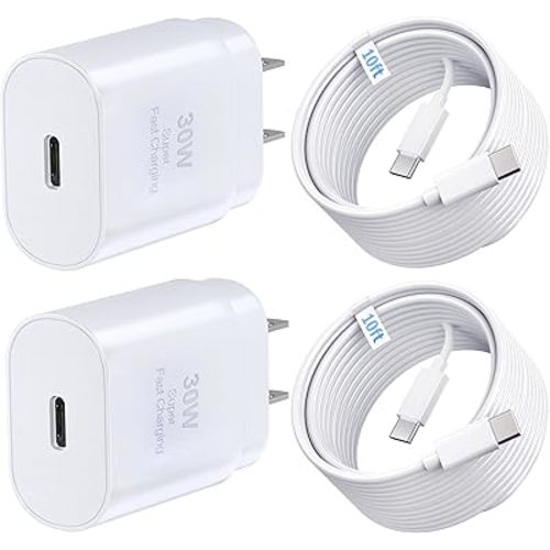 Phone 15 16 Charger, 30W Super Fast Charging, USB C Block Type C Cable Cord 10ft for iPhone iPhone 16,16 Plus,16 Pro,16 Pro Max, iPhone 15, iPad Pro 12.9/11, Galaxy S24,S23-2Pack