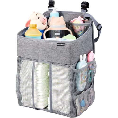 Clearworld Hanging Diaper Caddy Organizer,Diaper Stacker and Crib Organizer,Upgrade Thicken Nursery Organizer for Changing Table, Crib, Wall & Bassinet, Baby Essentials Storage (Gray)