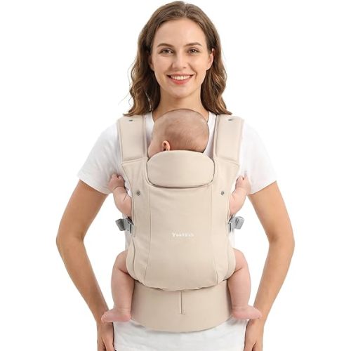 Yoofoss Baby Carrier - Ergonomic Lightweight, Adjustable Flip 4-in-1 with Hip & Lumbar Support, No Back Pain, Effortless to Put On, Baby Carrier Newborn to Toddler 7-35 lbs, Ivory