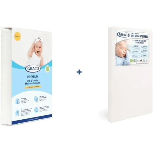 Graco Premium Crib Mattress & Protector Value Bundle (2-Pack) – includes GREENGUARD Gold Certified Crib & Toddler Mattress, GREENGUARD Gold Certified Waterproof Mattress Protector, Fits Standard Crib