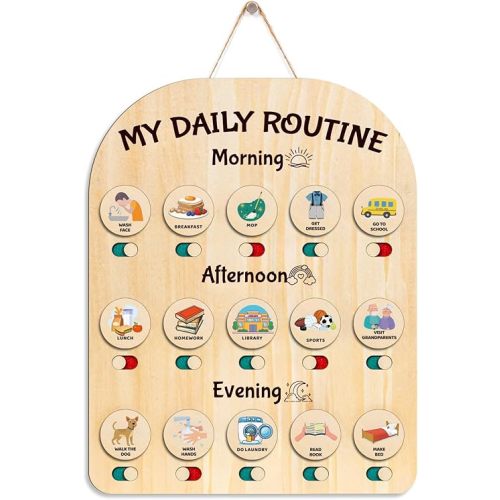 Daily Routine Chart for Kids, Wooden Visual Schedule, Toddlers Morning Bedtime Chore Chart, Child Responsibility Board, Daily Tasks, Birthday Gifts for Children 3-5 Year Old