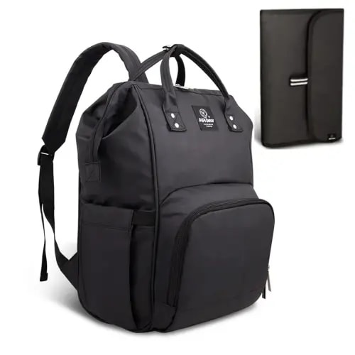 Pipi bear Nappy Changing Bag, Multi-functional Waterproof Travel Diaper Bag Backpack with Changing Pad (Black)