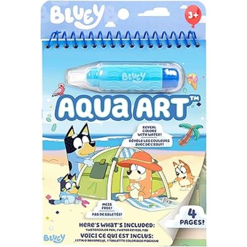 Horizon Group USA Bluey Aqua Art - Reusable Water Reveal Activity Pages With Water Pen for No-Mess Drawing and Coloring