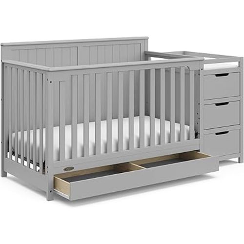 Graco Hadley 5-in-1 Convertible Crib and Changer with Drawer (Pebble Gray) – Crib and Changing-Table Combo with Drawer, Includes Changing Pad, Converts to Toddler Bed, Daybed and Full-Size Bed