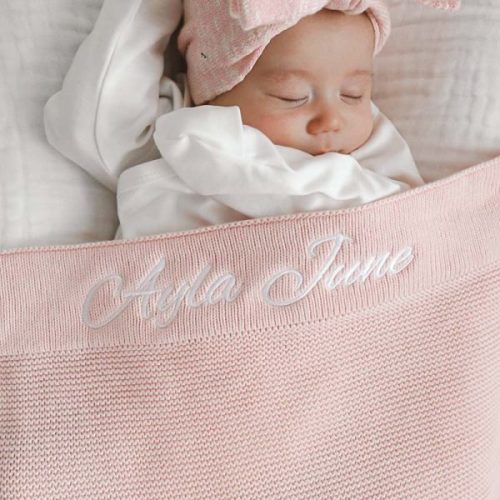 Personalised Pink Baby Blanket Knitted | One Little Day