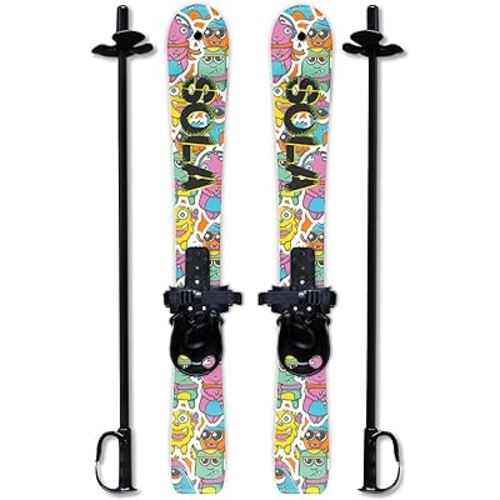 SOLA Winter Sports Skiing Cross Country Backyard ski Set for Kids Beginner Snow Skis with Poles and Bindings Age 3-4