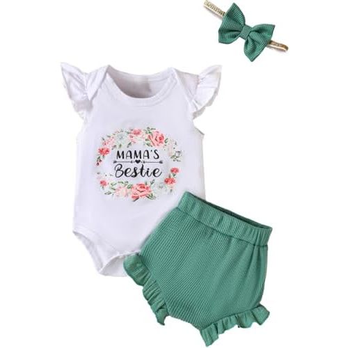 Newborn Girl Clothes Baby Outfit Floral Mama's Bestie Clothing Short Set Flower Bodysuit