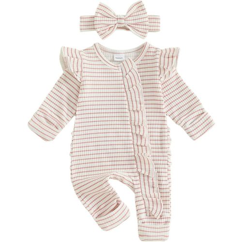 Baby Girl Coming Home Outfit Newborn Ruffle Onesie Long Sleeve Zipper Romper Jumpsuit Cute Clothes+Headband