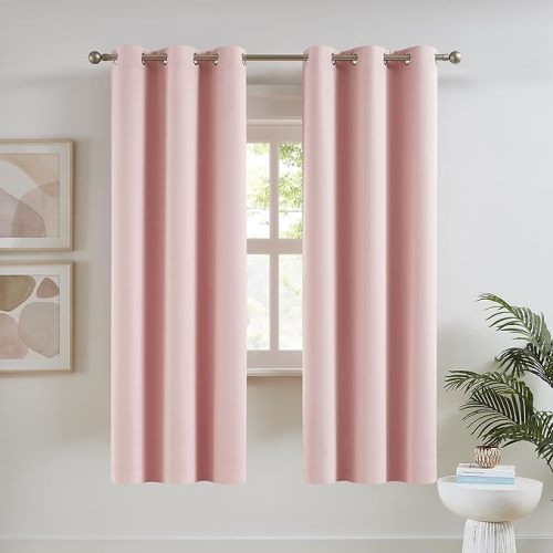 DUALIFE Pink Curtains for Bedroom 72 Inch Length Room Darkening Curtains for Girls Room Decoration Baby Pink Thermal Insulated Blackout Window Drape 42''x72'' Set of 2 Panels Grommet Top
