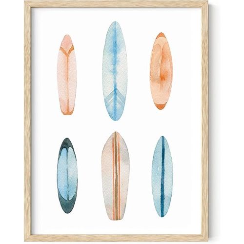HAUS AND HUES Surf Wall Art and Surf Decor for Bedroom - Surfer Poster, Vintage Beach Art Wall Decor, Vintage Hawaii Art Travel Poster, Hawaii Surfer Room Decor (Beige Frame, 12x16)