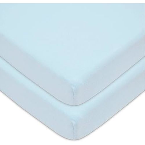 American Baby Company 2 Pack Fitted Pack N Play Playard Sheet 27" x 39", Soft Breathable Neutral 100% Cotton Jersey Pack and Play Sheet, Blue, for Boys and Girls, Fits Most Mini Crib