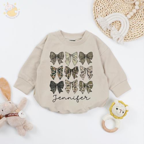 Personalized Camo Coquette Bow Baby Romper, Camo Coquette Bodysuit, Country Girl Toddler Shirt, Hunting Shirt, Camouflage Youth Sweater