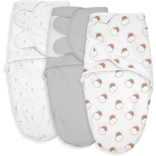 Soarwg Kids Baby Swaddle, Organic Adjustable Baby Swaddles for Newborns, Sleep Sack for Baby Boy and Girl 0-3 Months, 100% Cotton Certified Standard 100 by Oeko-TEX, 3-Pack (Cloudy Horizon)