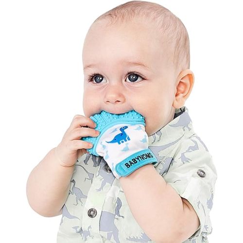 ® Teething Mitten | The Original Teething Paw | Safe Silicone Teething Toy or Teething Ring Provides Self-Soothing Teething Relief | Dino Blue Teether