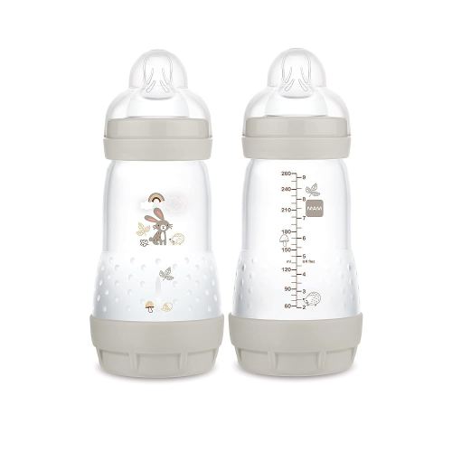 MAM Easy Start Anti-Colic Baby Bottle 9 oz, Medium Flow, Breastfeeding-Like Silicone Nipple Bottle, Reduces Colic, Gas, & Reflux, Easy-to-Clean, BPA-Free, Vented Baby Bottles for Newborns, 2+ Months