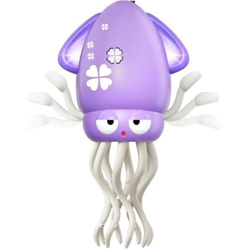 Dancing Octopus Baby Toy, Electric Crawling Octopus Tummy Time Toy, Rechargeable Magic Dancing Music Squid for 3 4 5 6 Year Old Kids Boy Girl Birthday Gifts, Funny Squid for Office Desk Decor (Purple)