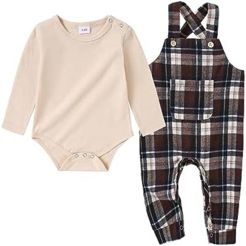 DISAUR Newborn Baby Boy Clothes, Infant Boy Bodysuit Outfits Long Sleeve Romper + Bib Overall Pants Fall Newborn Boy Clothes