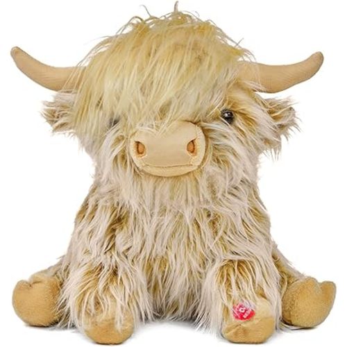 Highland Cow Stuffed Animal with Mooing Sound, 9 inch Ginger Colored, Farm Toy for Boys Girls Gift Decoration