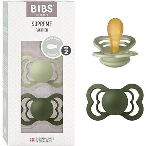 BIBS Pacifiers - Supreme Collection | BPA-Free Baby Pacifier | Made in Denmark | Set of 2 Sage/Hunter Green Color Premium Soothers | Size 6-18 Months