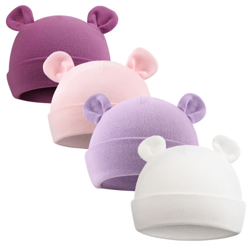 Newborn Baby Beanie Preemie Boys Hats Autumn Winter Newborn infant Hospital Hats for Girls 0-6 Months(White+Pink+Light Purple+Deep Purple,0-6 Months)