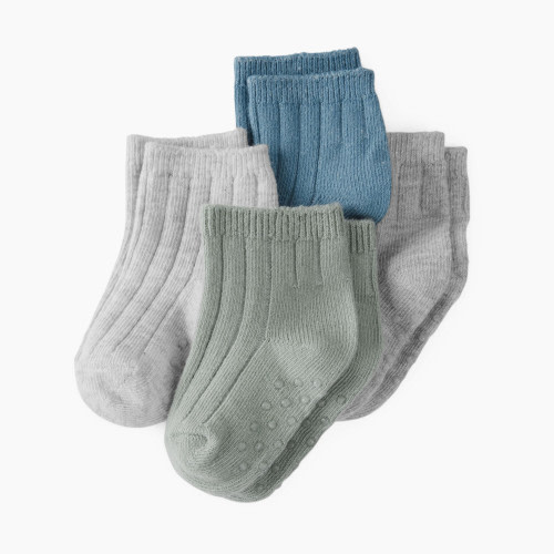 Carter's Little Planet No-Slip Socks (4 Pack) - Grey/Green/Blue, 0-3 Months