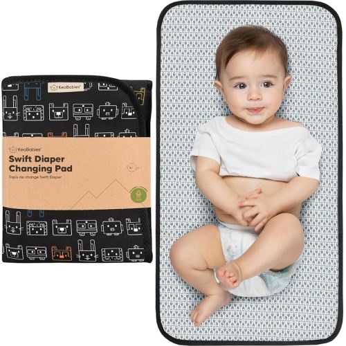 KeaBabies Portable Diaper Changing Pad, Easy Wipe Clean - Foldable Waterproof Baby Changing Mat for Diaper Bag, Compact, Lightweight, Baby Changer Travel Essential, Machine Washable (Pixel)