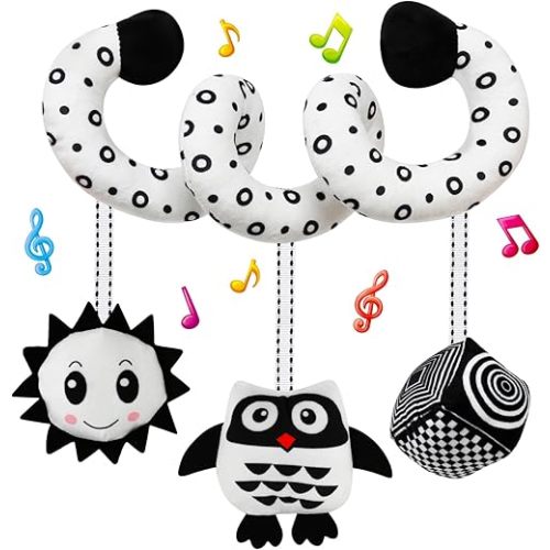 Black and White High Contrast Baby Toys - Hanging Carseat & Stroller Toys for Newborns 0-6 Months, Sensory Infant Toys, Perfect Easter Birthday & Baby Shower for Babies Boys Girls