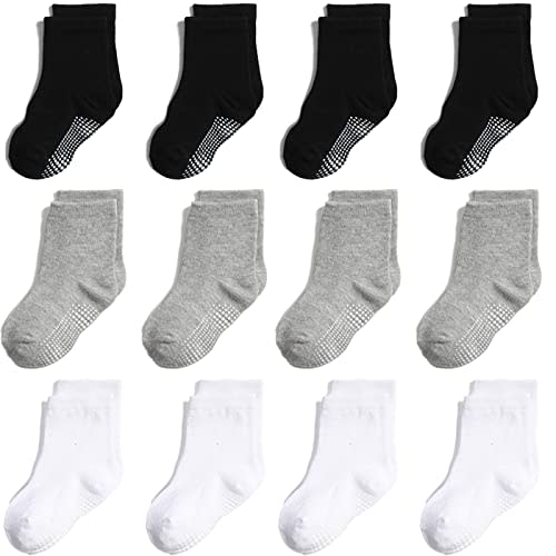 Aroveea Non Slip Grip Ankle Baby Socks 12 Pack for Toddler Boys and Girls Kids,Infant Cute Cotton Baby Socks
