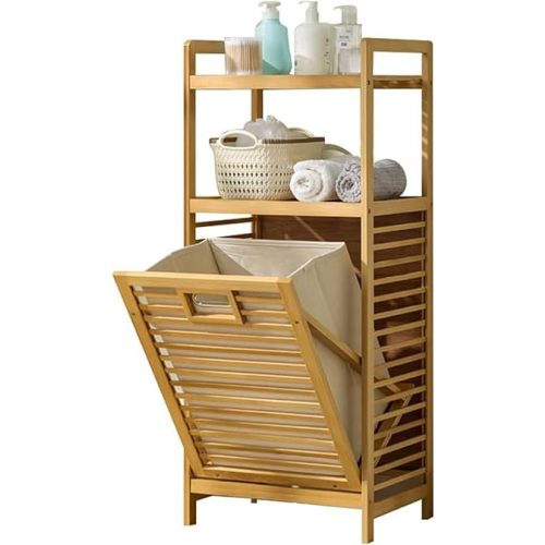 Laundry Hamper with 2-Tier Shelves & Tilt Out Basket, Laundry Baskets Organizer Hampers Bathroom Storage Shelf for Laundry Room, Bathroom, Nursery, Bedroom